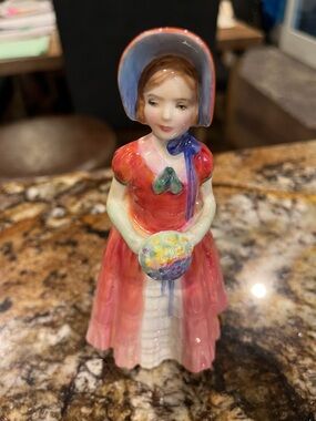 Vintage Porcelain Royal Doulton Girl Figurine in Pink Dress and Bonnet